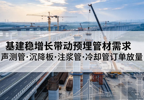 铁岭基建稳增长带动预埋监测管材需求，声测管、沉降板、注浆管订单持续放量